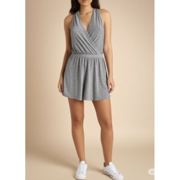 Gap Gray Marled Jersey Knit Halter Casual Romper Shorts Cotton Women's Small - Picture 1 of 9